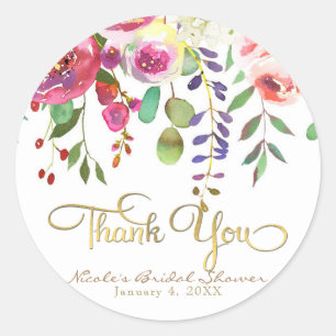 Watercolor Floral Flowers Modern Colourful Wedding Classic Round Sticker