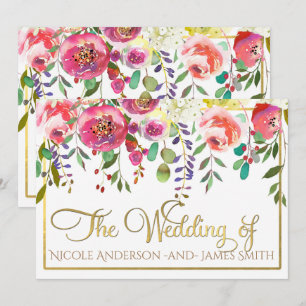 Watercolor Floral Flowers Modern Colourful Wedding Invitation