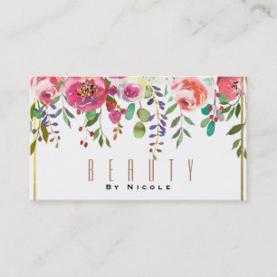 Watercolor Floral Flowers Modern Gold Glamour Business Card