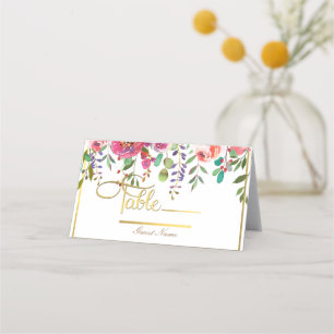 Watercolor Floral Flowers Modern Wedding Table Place Card