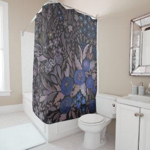 Watercolor floral flowers navy roses brown leaves shower curtain