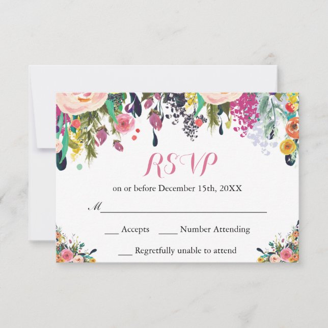 Watercolor Floral Flowers RSVP Card (Front)