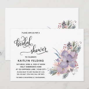 Watercolor Floral & Flowing Script Bridal Shower Invitation