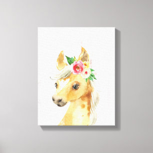 Watercolor Floral Foal Horse Canvas Print