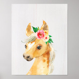 Watercolor Floral Foal Horse Poster