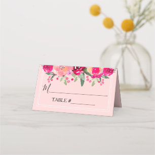 Watercolor Floral Folded Wedding Table Place Card