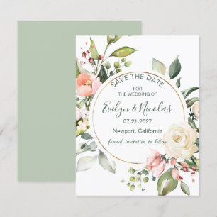 Watercolor floral, foliage Save the Date Invitation