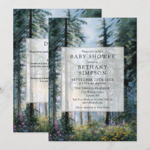 Watercolor Floral Forest QR Code Baby Shower Invitation