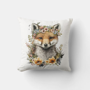 Watercolor Floral Fox Cute Cushion