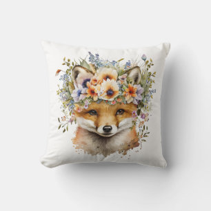Watercolor Floral Fox Cute Cushion