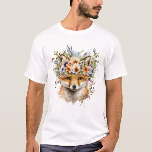 Watercolor Floral Fox Cute T-Shirt
