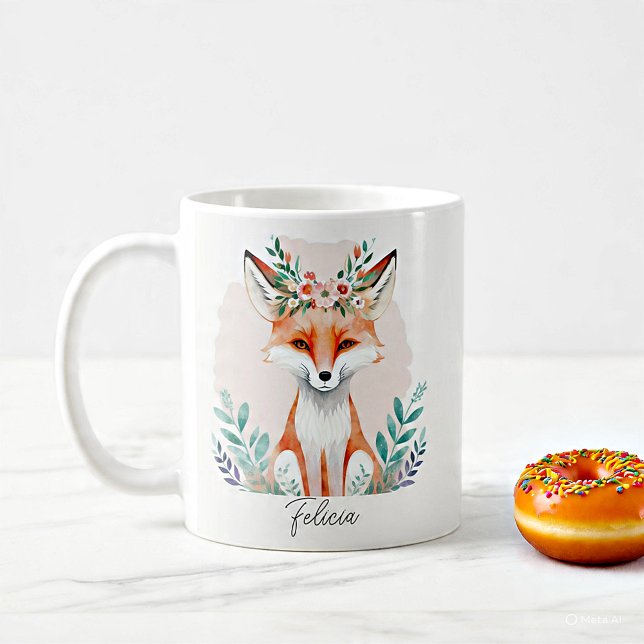 Watercolor floral fox personalised coffee mug (Creator Uploaded)