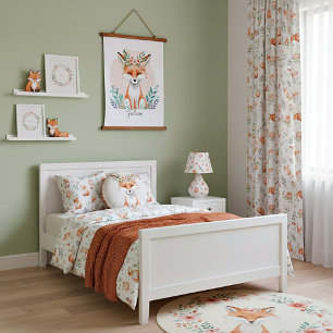 Watercolor floral fox personalised hanging tapestry