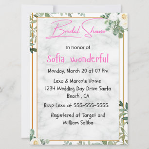 Watercolor Floral Frame Bridal Shower Invitation