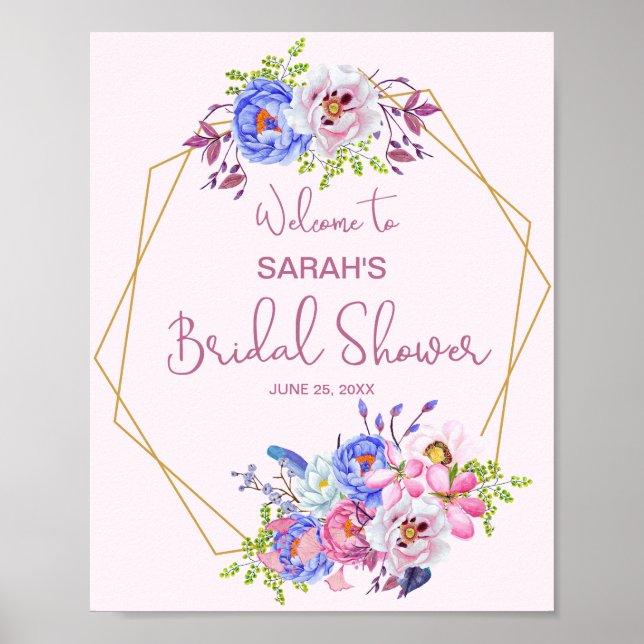 Watercolor Floral Frame Bridal Shower Sign (Front)