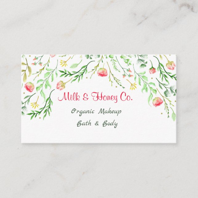 Watercolor Floral Frame Business Card (Front)
