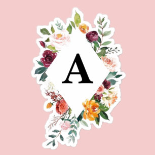 Watercolor Floral frame customisable Initial