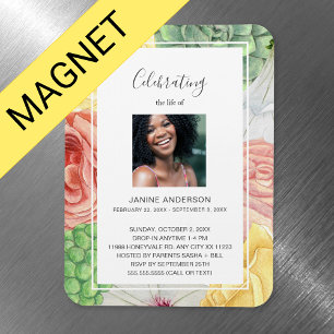 Watercolor floral frame Life celebration photo  Magnet