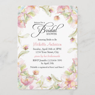 Watercolor Floral Frame Pastel Bridal Shower Invitation
