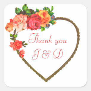 Watercolor Floral Frame Thank You Wedding Square Sticker