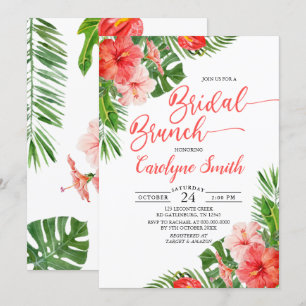 Watercolor Floral Frame Tropical Bridal Brunch Invitation