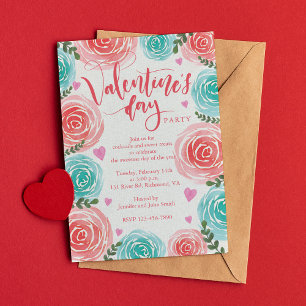 Watercolor Floral Frame Valentines Day Party Invitation