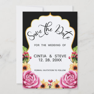 Watercolor Floral Frame Wedding Save The Date Card