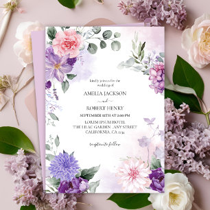 Watercolor floral french lilac lavender Wedding Invitation