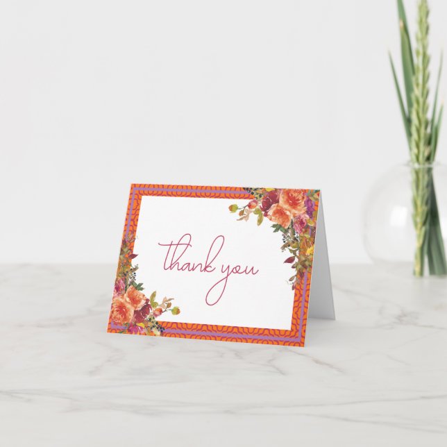 Watercolor Floral Fuchsia Bridal Shower  Thank You Card (Front)