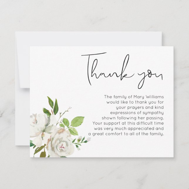 Watercolor Floral Funeral Greenery  Thank You Card (Front)