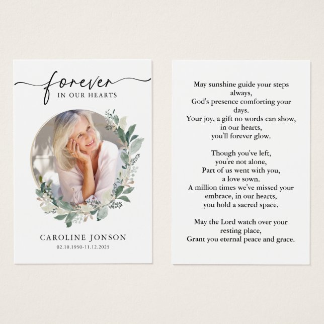 Watercolor Floral Funeral Memorial Prayer Card (Front & Back)