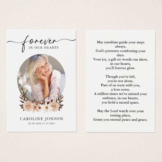 Watercolor Floral Funeral Memorial Prayer Card (Front & Back)