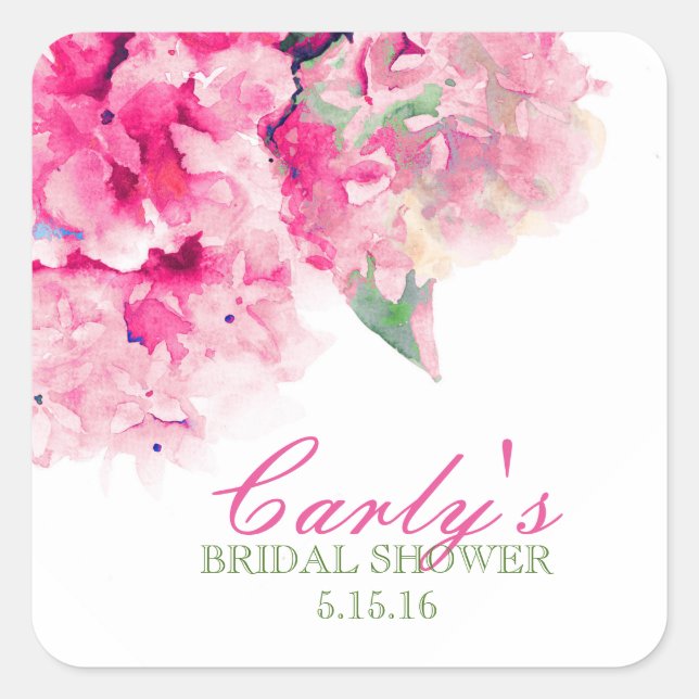 Watercolor Floral Fuschia Stickers Labels (Front)