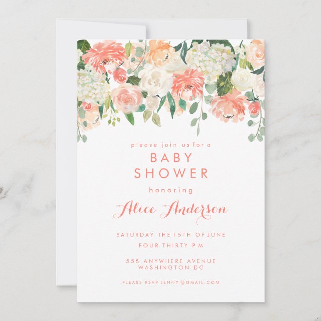 Watercolor Floral Garden Baby Shower Invite (Front)