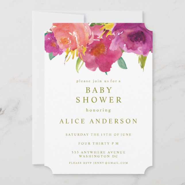 Watercolor Floral Garden Baby Shower Invite (Front)
