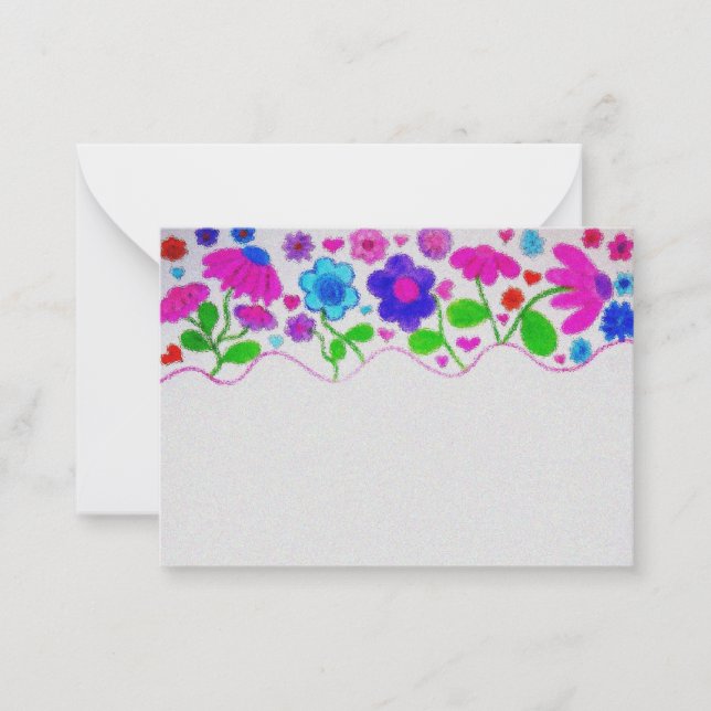 Watercolor Floral Garden Border Flat Note Card (Front)