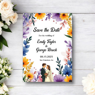 Watercolor Floral Garden Couple Summer Wedding Save The Date