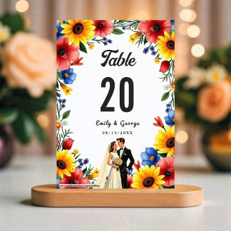 Watercolor Floral Garden Couple Summer Wedding Table Number