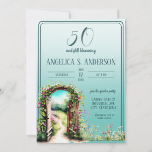 Watercolor floral garden light Teal 50th Birthday  Invitation