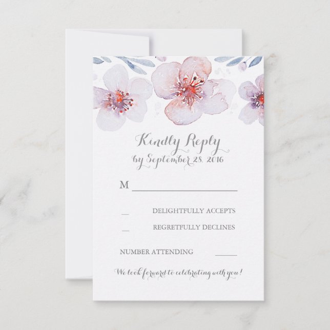 Watercolor Floral Garden Modern Wedding RSVP Cards (Front)