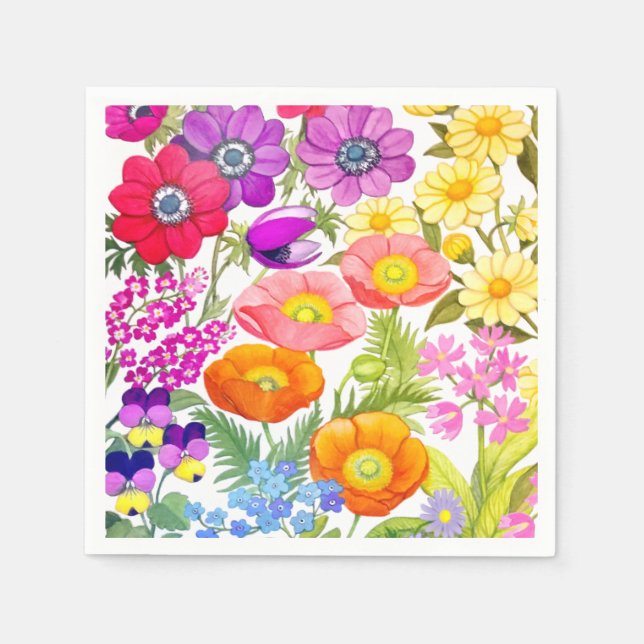 Watercolor Floral Garden Paper Napkins (Front)