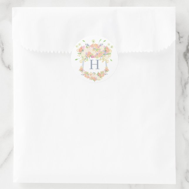 Watercolor Floral Garden Party Crest Classic Round Sticker (Bag)