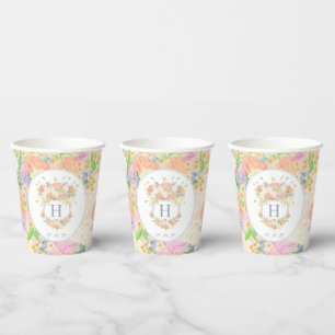 Watercolor Floral Garden Party Crest Paper Cups
