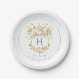 Watercolor Floral Garden Party Crest Paper Plate