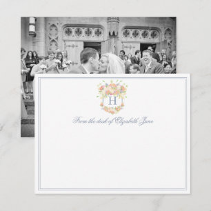 Watercolor Floral Garden Party Crest Photo Thank You Card