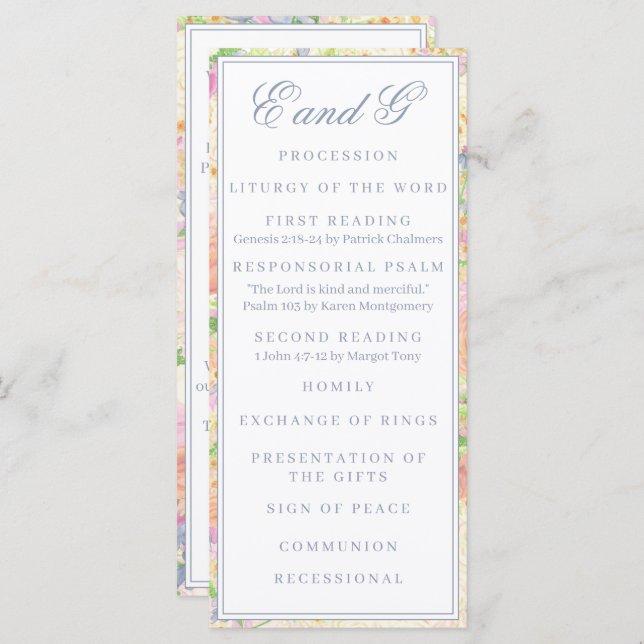 Watercolor Floral Garden Party Crest Program Menu (Front/Back)