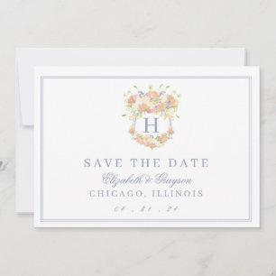 Watercolor Floral Garden Party Crest Save The Date