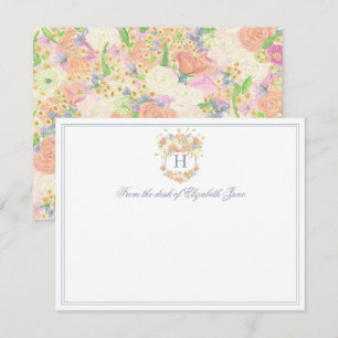 Watercolor Floral Garden Party Crest Thank You Card