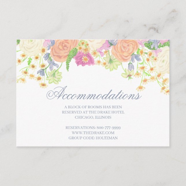 Watercolor Floral Garden Party Crest Wedding Enclosure Card (Front)