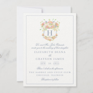 Watercolor Floral Garden Party Crest Wedding Invitation